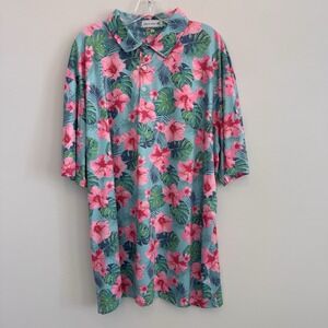 Proud Ninety Floral Golf Polo Shirt Men's Size 3XL Tropical Hibiscus Teal